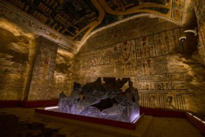 Detailed astronomical ceiling and reliefs inside Seti I tomb KV17