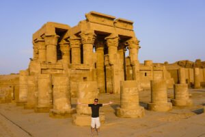 Hypostyle hall columns with intricate hieroglyphic carvings at Kom Ombo Temple