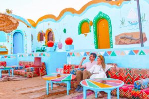 Nubian architecture detail colorful wall Aswan