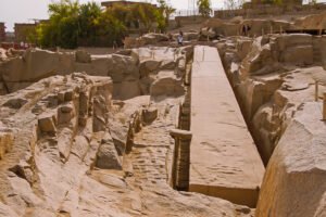 Ancient pink granite quarry site in Aswan Egypt