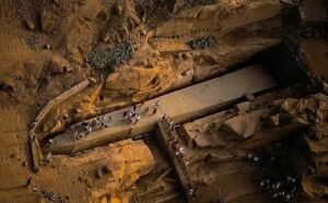 Aerial view of the giant Unfinished Obelisk in the granite quarry of Aswan