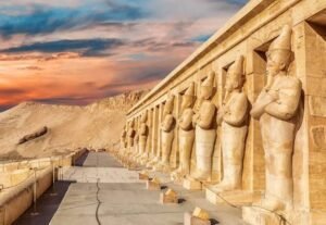 Osiride statues of Queen Hatshepsut on the upper terrace